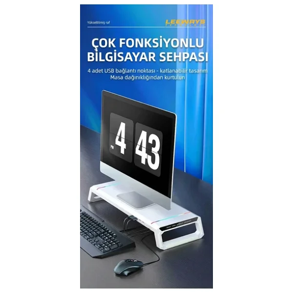 Masaüstü Stand Yükseltici Katlanabilir RGB Çekmeceli Monitör Standı - Görsel 7