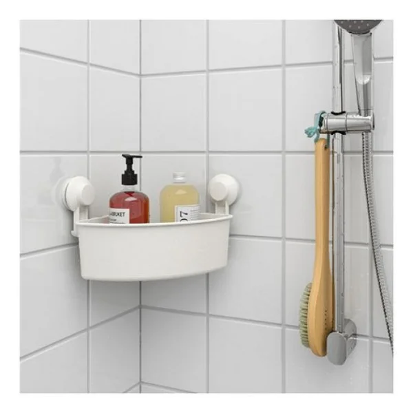 Beyaz Duş Sepeti Üçgen Model Ikea Banyo Raf Vantuzlu Sepet - Görsel 5