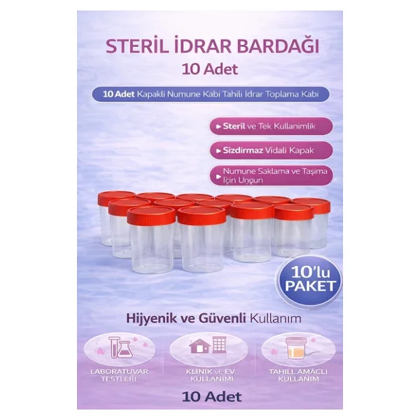 Steril İdrar Kabı Kapasiteli Numune Toplama Kabı 10 Adet - Görsel 3