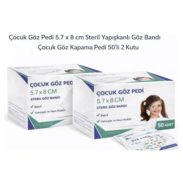 Çocuk Göz Pedi 5.7 X 8 Cm Steril Yapışkanlı Göz Bandı Desenli Çocuk Göz Kapama Pedi 50'li 2 Kutu - Görsel 3