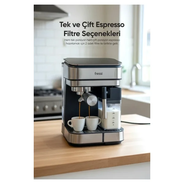 Fressi Espresso Latte Cappuccino Kahve Makinesi Otomatik Süt Tanklı 20bar Basınçlı (4507) - Görsel 6