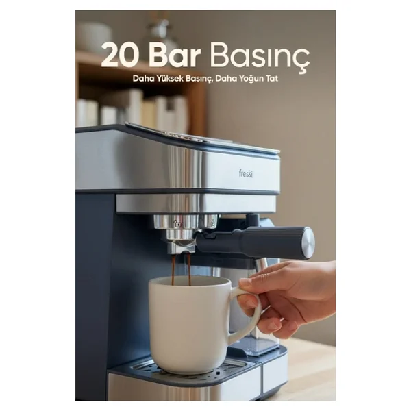 Fressi Espresso Latte Cappuccino Kahve Makinesi Otomatik Süt Tanklı 20bar Basınçlı (4507) - Görsel 7