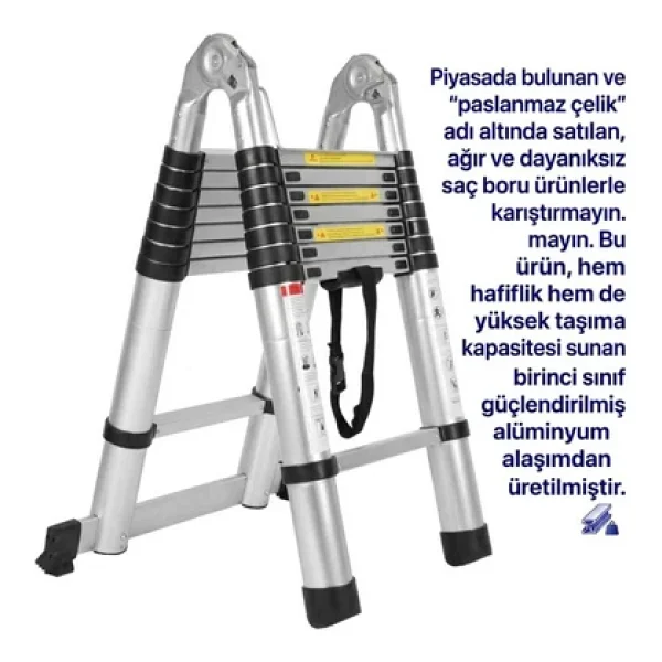 Adr 8+8 Basamaklı 2,5mt + 2,5mt 5mt Uzayan Çift Yönlü Teleskopik Alüminyum Merdiven - Görsel 5