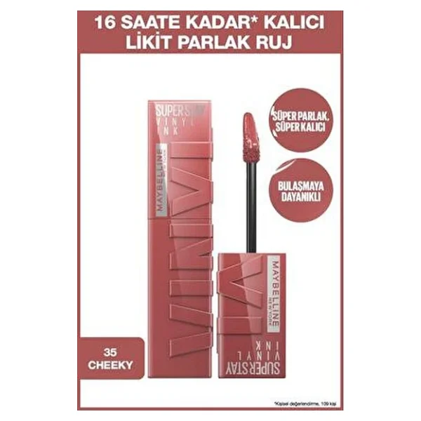 Maybelline New York Super Stay Vinyl Ink Parlak 35 Cheeky Likit Ruj - Görsel 3