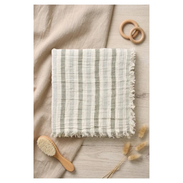 Çift Katlı Müslin Bebek Pike Örtü Yenidoğan Battaniyesi 85x95 Cm Bebek Pikesi Puset Örtüsü Haki - Görsel 2