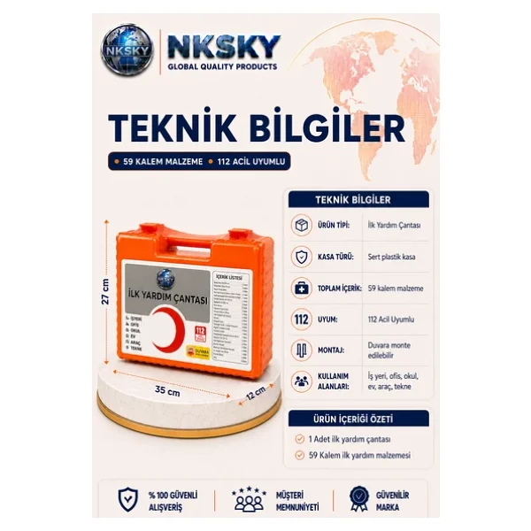 Nksky Premium İlk Yardım Çantası Duvara Monte Ecza Dolabı İş Yeri Ofis Araç Ev İçin İlk Yardım Seti - Görsel 3