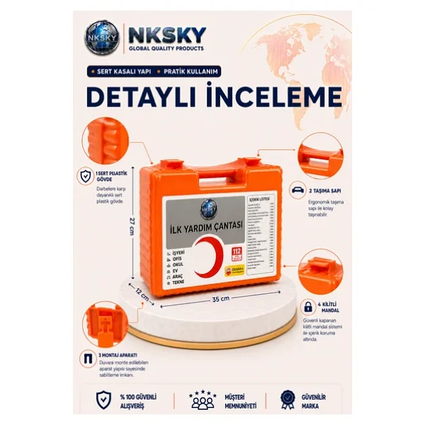 Nksky Premium İlk Yardım Çantası Duvara Monte Ecza Dolabı İş Yeri Ofis Araç Ev İçin İlk Yardım Seti - Görsel 4
