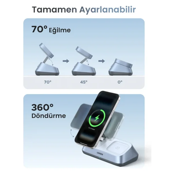 Ugreen Magflow 55677 3in1 Magsafe Kablosuz Hızlı Şarj Aleti - Görsel 9