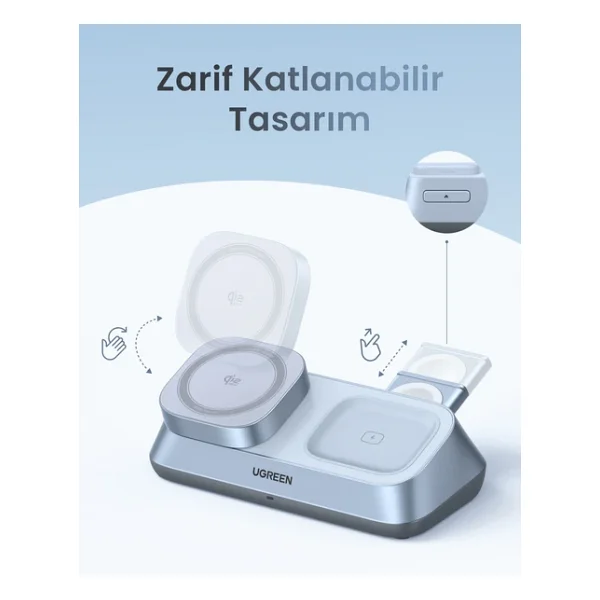Ugreen Magflow 55677 3in1 Magsafe Kablosuz Hızlı Şarj Aleti - Görsel 10