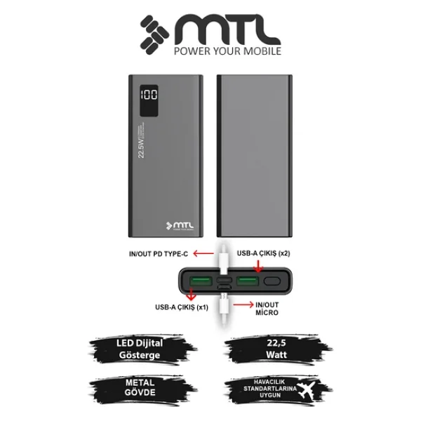 Mtl Mt4520 20000 mAh Hızlı Şarj Powerbank - Görsel 8