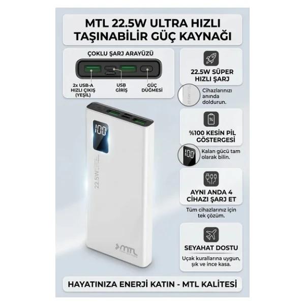 Mtl Mt4520 20000 mAh Hızlı Şarj Powerbank - Görsel 4