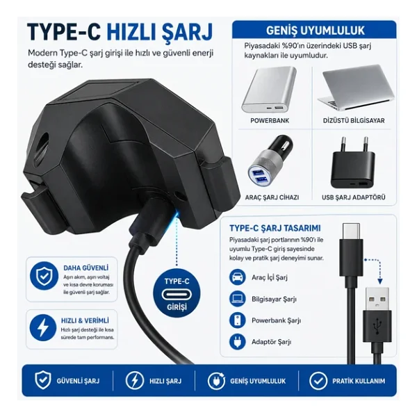 Triline 120 Db USB Şarjlı Bisiklet Kornası Alarm Zili Anti Hırsızlık Elektrikli Korna Scooter - Görsel 5