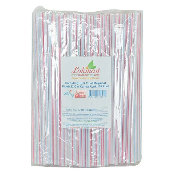 Körüklü Çizgili Pipet Ayran Kola Meşrubat Pipeti 22 Cm Karma Renk 150 Adet Paket - Oem458-10707 - Görsel 5