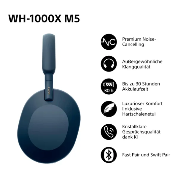 Sony Wh-1000xm5 Lacivert Kulak Üstü Bluetooth Kulaklık - Görsel 4
