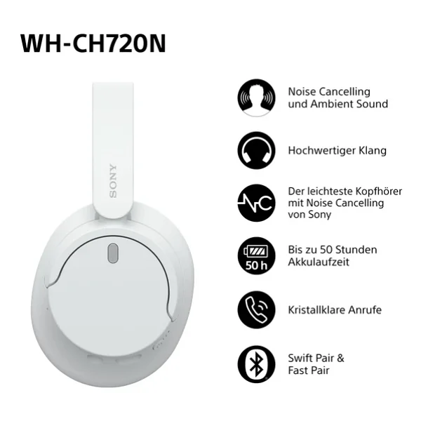 Sony Wh-Ch720n Beyaz Kulak Üstü Bluetooth Kulaklık - Görsel 3