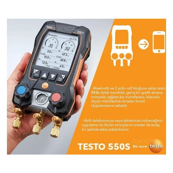 Testo 550s Akıllı Set - Kablosuz Kelepçe Sıcaklık Problarına Sahip Akıllı Dijital Manifold ( Hortum Seti Hariç ) - Görsel 6