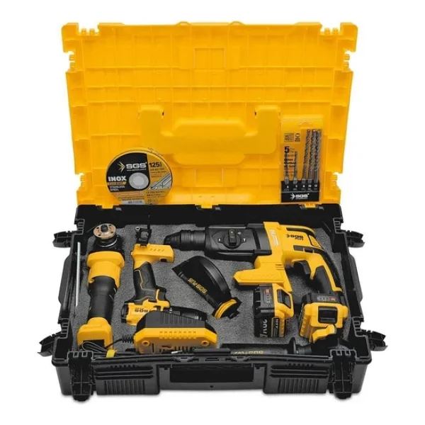 Sgs X-Tech Combo Set Çift Akülü Darbeli Matkap, Şarjlı Vidalama Kırıcı Delici , Şarjlı Avuç Taşlama ,15 Parça Aksesuar - Görsel 5