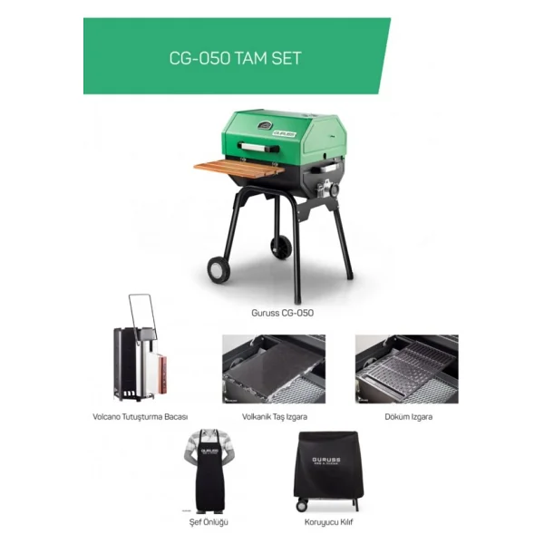 Guruss Cg-050 Tam Set Yeşil Kömürlü Barbekü Mangal - Görsel 4
