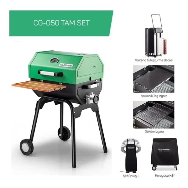 Guruss Cg-050 Tam Set Yeşil Kömürlü Barbekü Mangal - Görsel 3