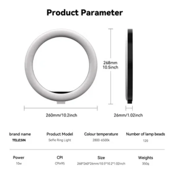 Telesin Selfie Ring Light (10inç) - Görsel 2