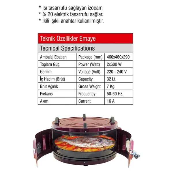 Yıldız Camlı Davul Fırın Küçük Boy Tek Emaye Tepsili Davul Fırın - Görsel 7