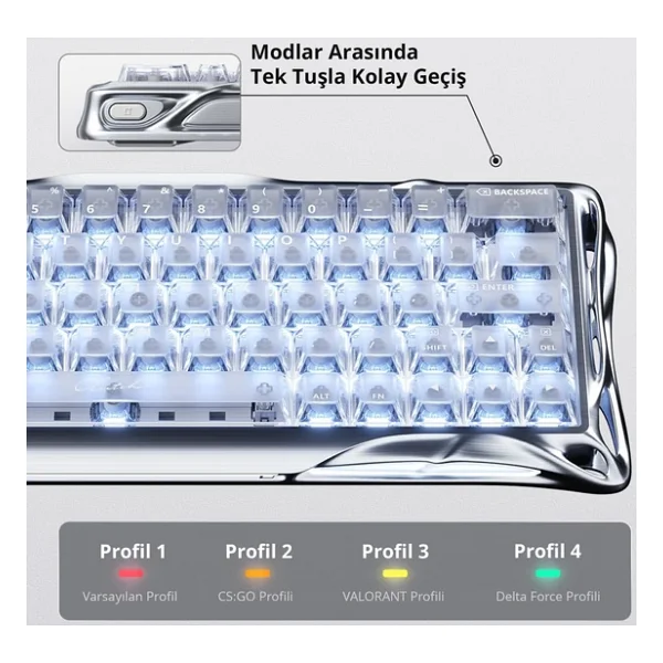 Gravastar Mercury V60 Pro Chrome Silver Deluxe Edition RGB %60 Tkl Ufo Magnetic Switch Kablolu Mekanik Oyuncu Klavyesi - Görsel 3