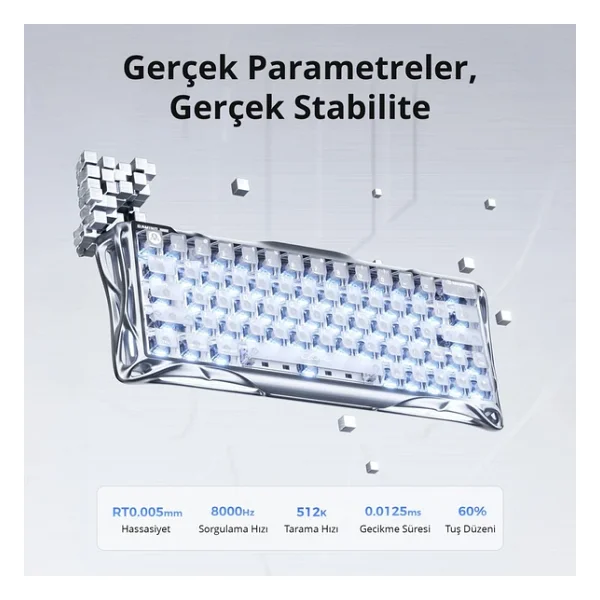Gravastar Mercury V60 Pro Chrome Silver Deluxe Edition RGB %60 Tkl Ufo Magnetic Switch Kablolu Mekanik Oyuncu Klavyesi - Görsel 5
