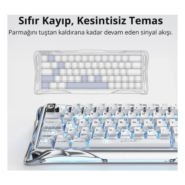 Gravastar Mercury V60 Pro Chrome Silver Deluxe Edition RGB %60 Tkl Ufo Magnetic Switch Kablolu Mekanik Oyuncu Klavyesi - Görsel 6