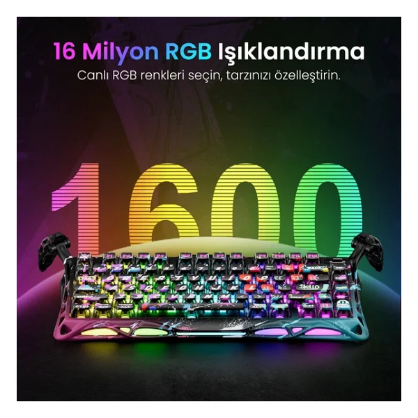 Gravastar Mercury V75 Pro Neon Graffiti RGB %75 Tkl Magnetic Switch Kablolu Mekanik Oyuncu Klavyesi - Görsel 3