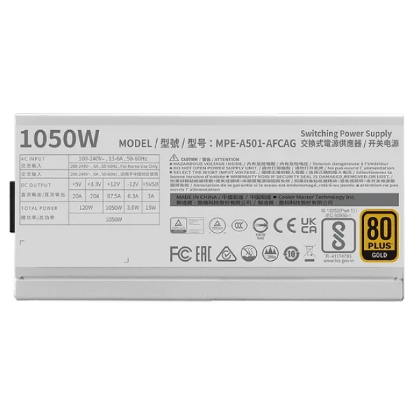 Cooler Master Mwe Gold V2 Mpe-A501-Afcag-3egeu Gen5.1 1050 W Beyaz Power Supply - Görsel 2