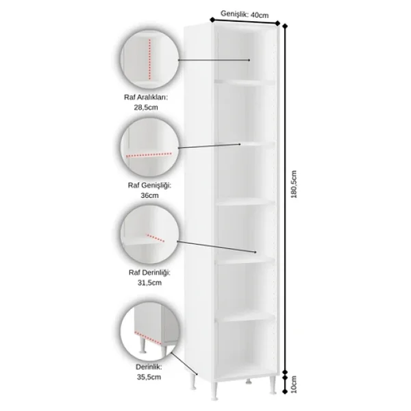 Aeka Ae-2027 Lina 2 Kapaklı Çok Amaçlı Dolap 40x180 Cm Raflı Dar Yüksek Boy Banyo Çok Bölmeli Depolama Dolabı - Görsel 4