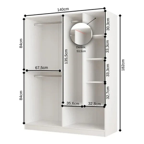 Aeka Ae-1077 Terra 4 Kapaklı 2 Çekmeceli 3 Askılıklı Raflı 140X182x53 Cm Gardırop - Görsel 2