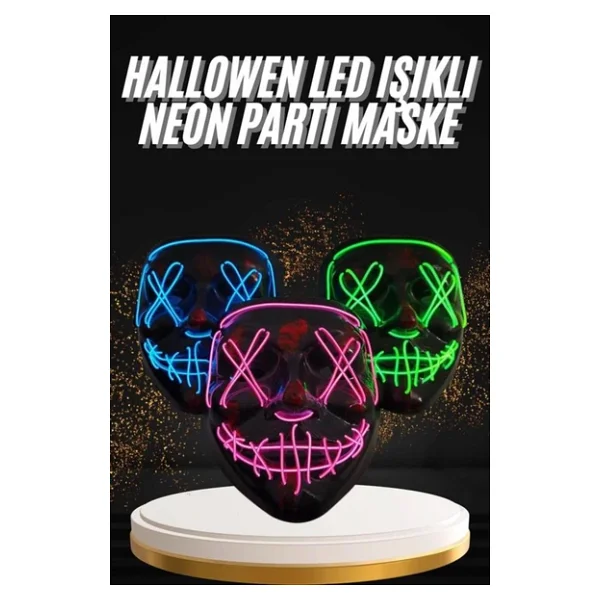 Hallowen Parti Maskesi Neon LED Işıklı Maske 3 Modlu Cadılar Bayramı Maskesi - Görsel 2