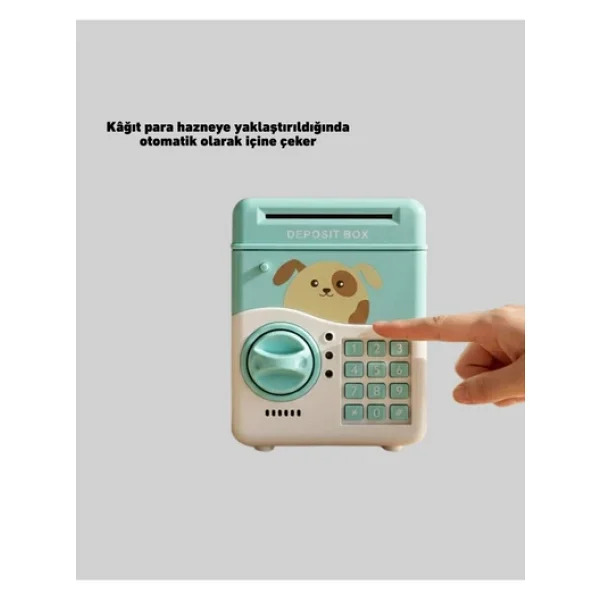 Çocuklar İçin Su Yeşili Atm Kasa Tasarımlı Şifreli Kumbara - Görsel 7
