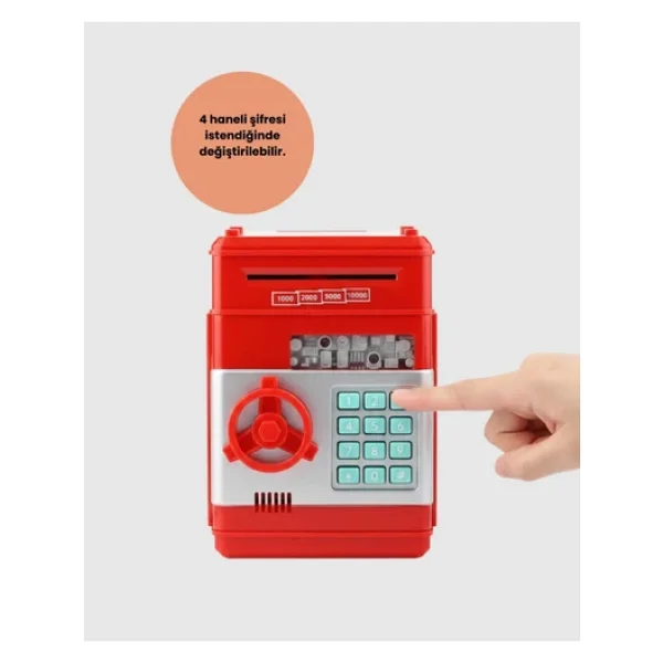 Atm Görünümlü Kırmızı Elektronik Şifreli Kumbara - Görsel 5