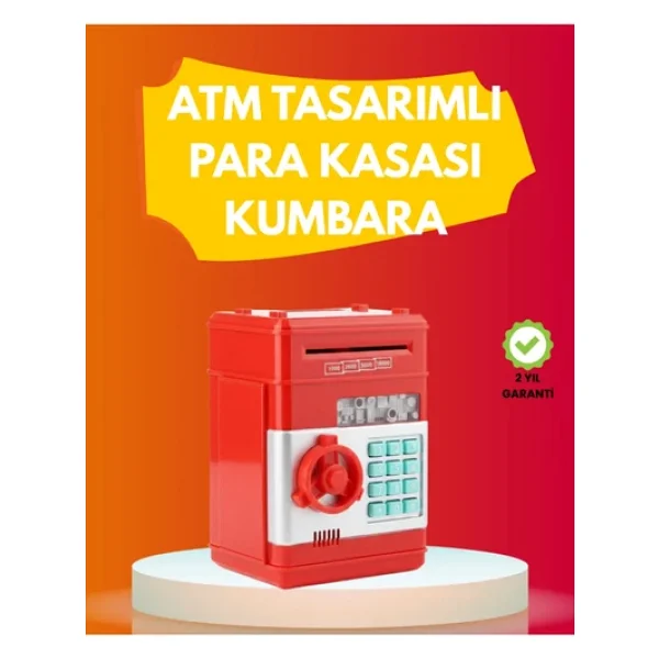 Atm Görünümlü Kırmızı Elektronik Şifreli Kumbara - Görsel 3
