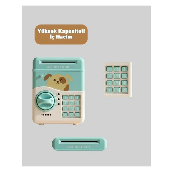 Çocuklar İçin Su Yeşili Atm Kasa Tasarımlı Şifreli Kumbara - Görsel 6