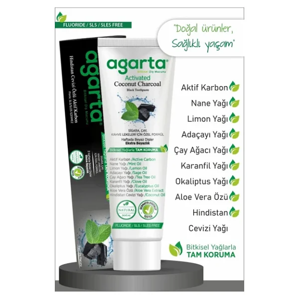 Agarta Hindistan Cevizi Özlü Aktif Karbon 100 Ml Florürsüz Diş Macunu - Görsel 5