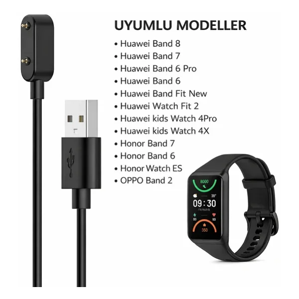 Schitec Huawei Honor Band 6 Uyumlu Manyetik USB Şarj Kablosu 1 Metre Siyah - Görsel 3