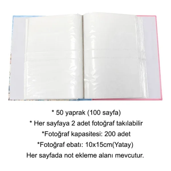 Rabsev 10x15cm 200 Fotoğraf Kapasiteli Kutulu Desenli Lüks Ofset Fotoğraf Albümü Mavi - Görsel 5
