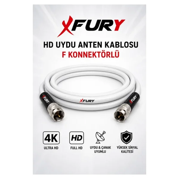 Fury HD Uydu Anten Kablosu 1 Metre F Konnektörlü Full HD 4K TV Kablosu - Görsel 4