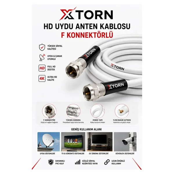 Torn HD Uydu Anten Kablosu 30 Metre F Konnektörlü Full HD 4K TV Kablosu - Görsel 4