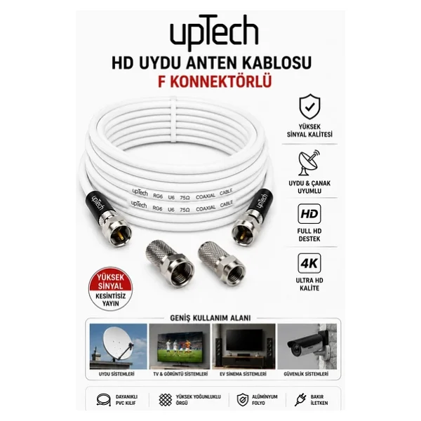 Uptech HD Uydu Anten Kablosu 50 Metre F Konnektörlü Full HD 4K TV Kablosu - Görsel 5