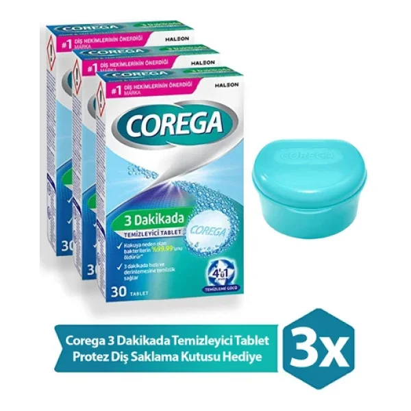 Corega Diş Protez Temizleyici 30 Tablet - 3 Adet -Diş Protez Saklama Kutusu Hediyeli - 3 Dakikada Temizleyici Tablet - Görsel 4
