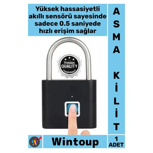 Wintoup #Kilit Biyometrik Su Geçirmez Hızlı Kapı Dolap Valiz Mini Akıllı Parmak Izi Ile Çalışan Asma Kilit - Renkli - Görsel 3