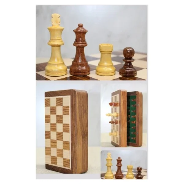 Mıknatıs Taşlı Ahşap Katlanabilir Kutulu Satranç Oyunu 12.5 Cm - Görsel 3