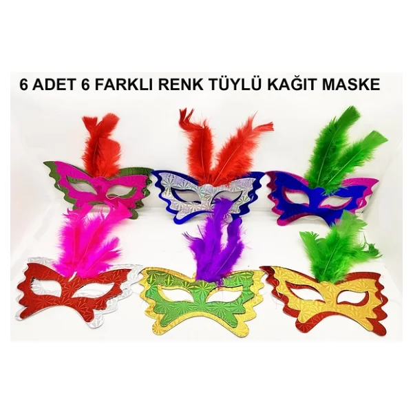 Renkli Parti Maskesi 639lı Tüylü Karton Maske Seti (Lastikli) - Görsel 3