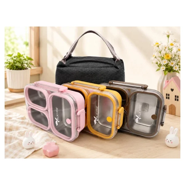 Valkyrie 304 Paslanmaz Çelik 3 Bölmeli Kahve Lunch Box Termal Çantalı - Sızdırmaz Kapaklı Beslenme Kabı, - Görsel 8