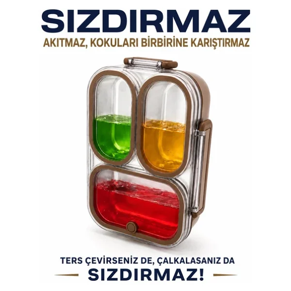 Valkyrie 304 Paslanmaz Çelik 3 Bölmeli Kahve Lunch Box Termal Çantalı - Sızdırmaz Kapaklı Beslenme Kabı, - Görsel 4