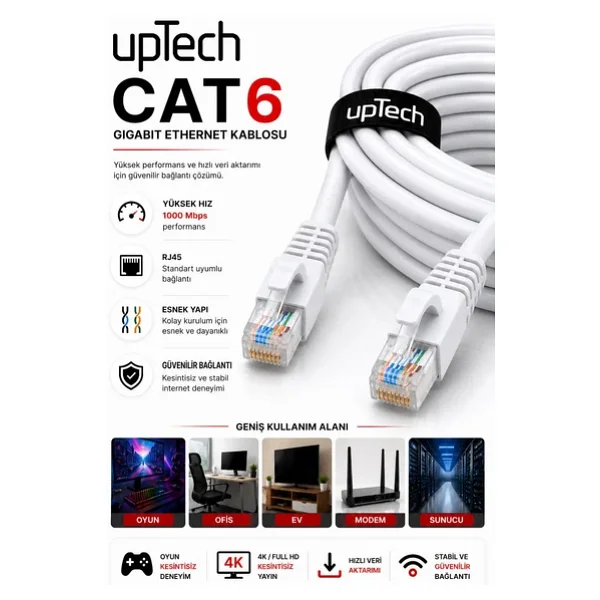 Uptech Cat6 Ethernet Kablosu 15 Metre Rj45 Lan İnternet Modem Router Bilgisayar Kablosu - Görsel 7
